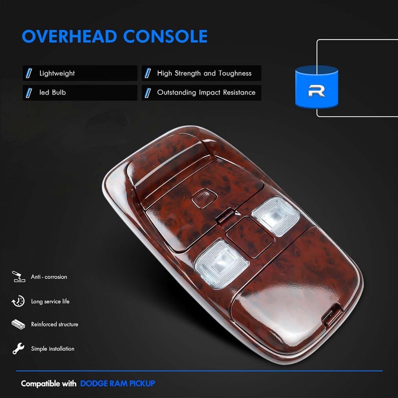 RHAOCZIYAUTO Front LED Overhead Console Assembly Fit for Dodge Ram 1500 2500 3500 1998-2002 Cab Interior Ceiling Dome Reading Light Map lights Lamp Replaces # SN96TL2AA SN94TL2AA L0021202 5013609AA (Peach wood) - Image 3